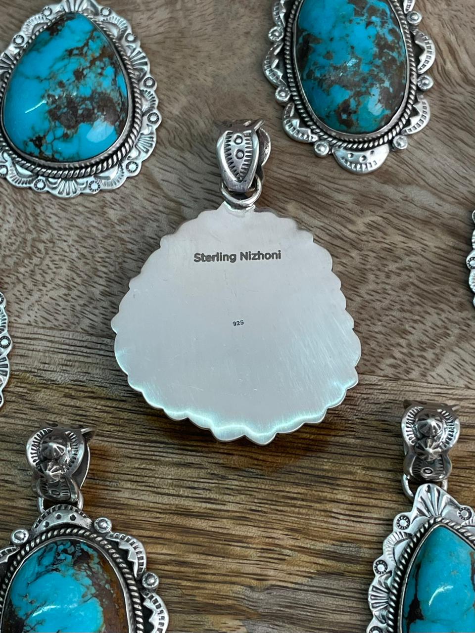 Handmade Sterling Silver Kingman Turquoise Collection: Pendant "Signed Nizhoni" (6)