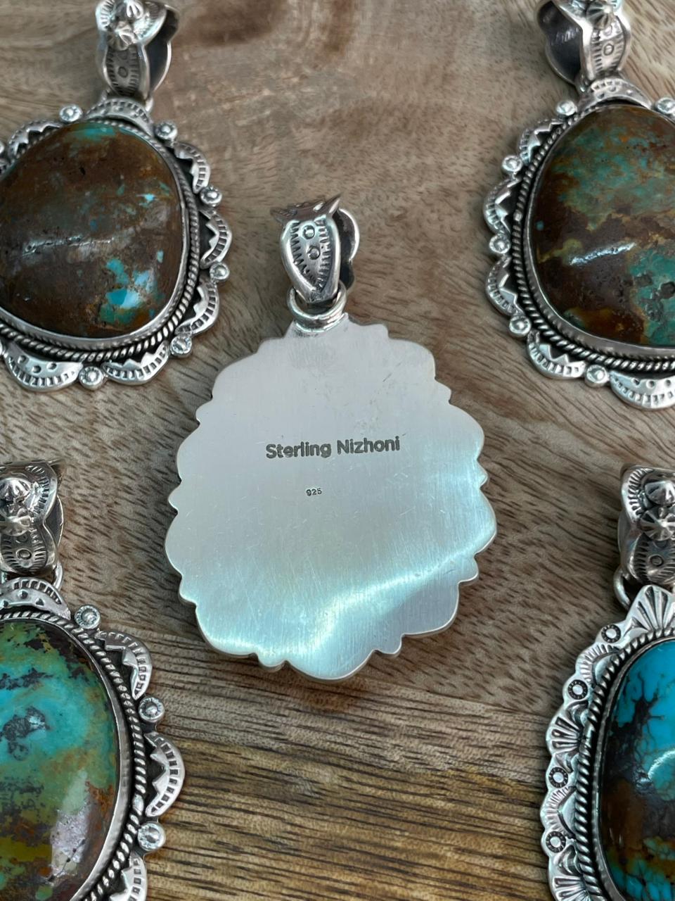 Handmade Sterling Silver Royston Turquoise Collection: Pendant "Signed Nizhoni"
