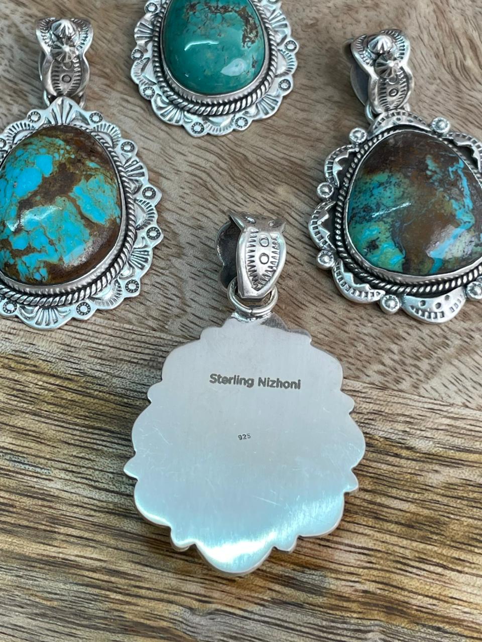 Handmade Sterling Silver Royston Turquoise Collection: Pendant "Signed Nizhoni"