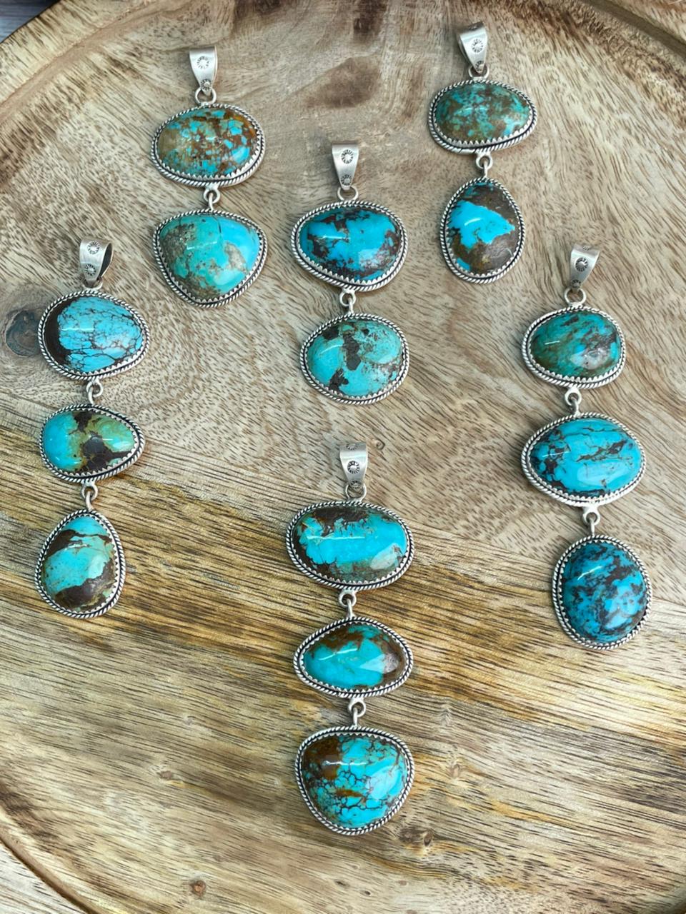 Handmade Sterling Silver Kingman Turquoise Collection: Pendant "Signed Nizhoni" (4)