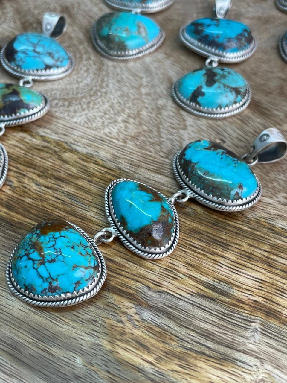 Handmade Sterling Silver Kingman Turquoise Collection: Pendant "Signed Nizhoni" (4)