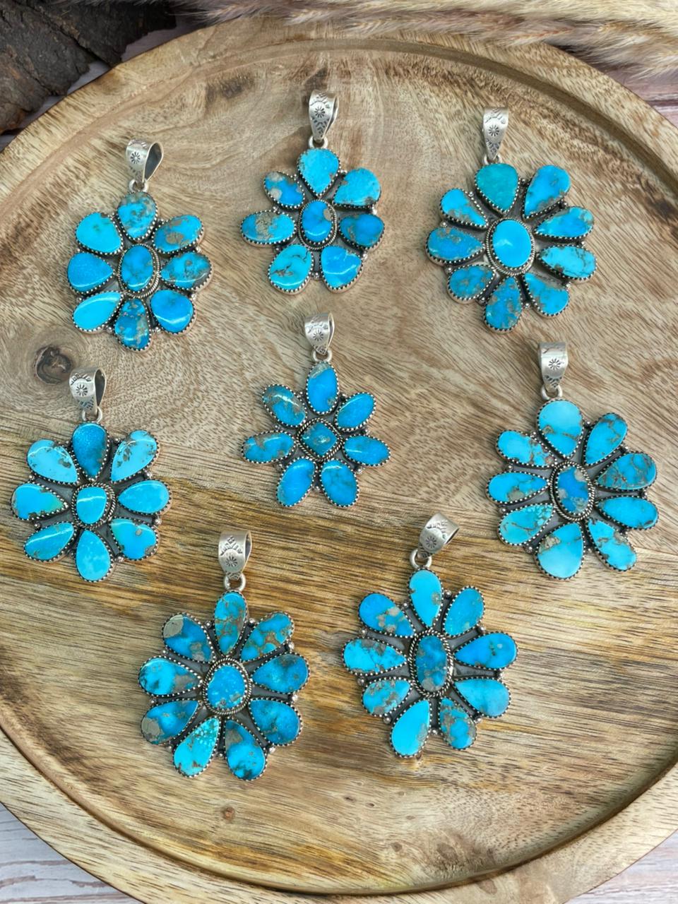 Handmade Sterling Silver Blue Kingman Turquoise Pendant "Signed Nizhoni"