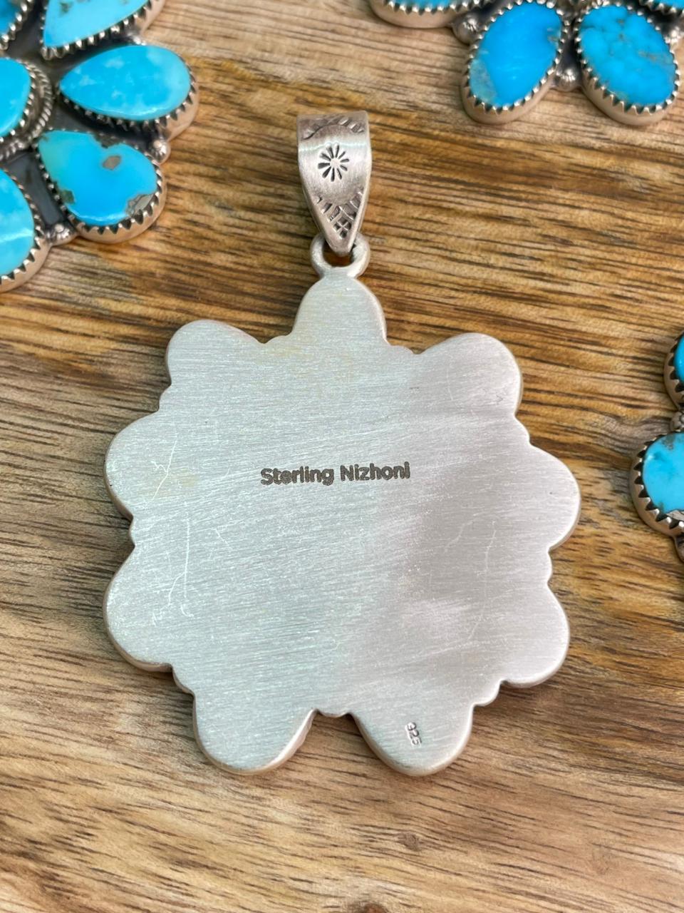 Handmade Sterling Silver Blue Kingman Turquoise Pendant "Signed Nizhoni"