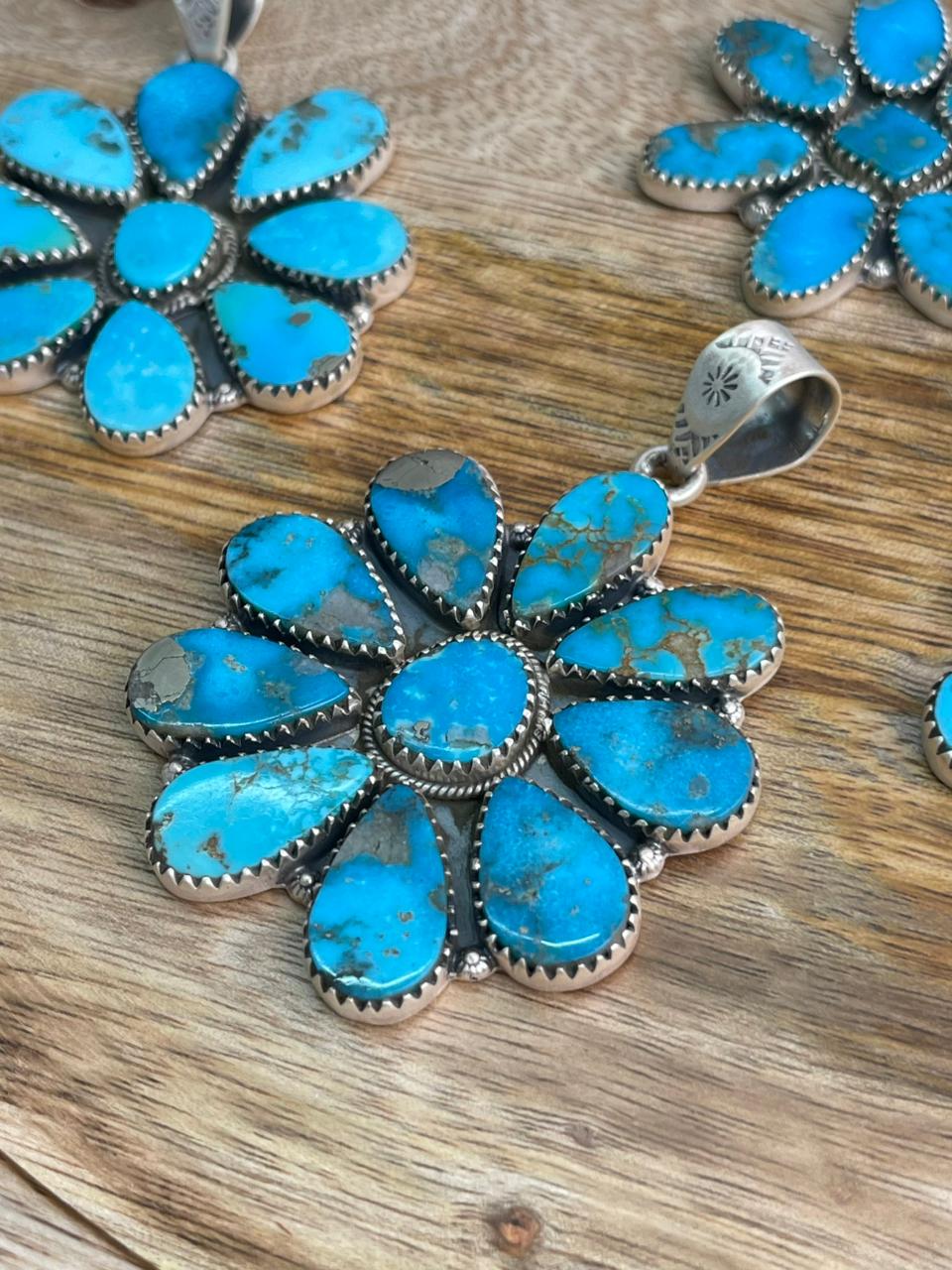 Handmade Sterling Silver Blue Kingman Turquoise Pendant "Signed Nizhoni"
