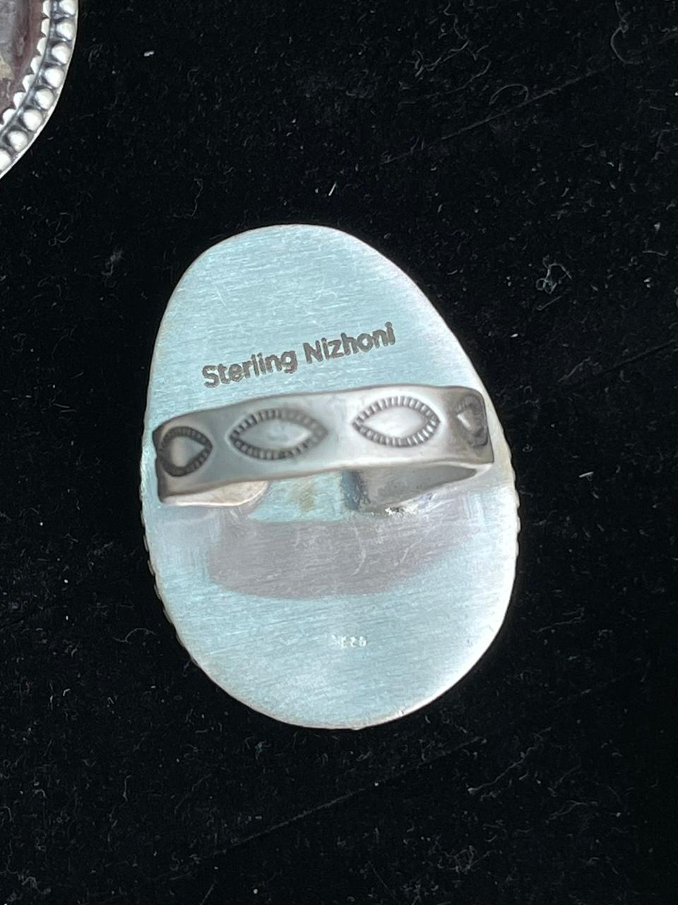 Handmade Sterling Silver Royston Turquoise Collection: Adjustable Ring "Signed Nizhoni"