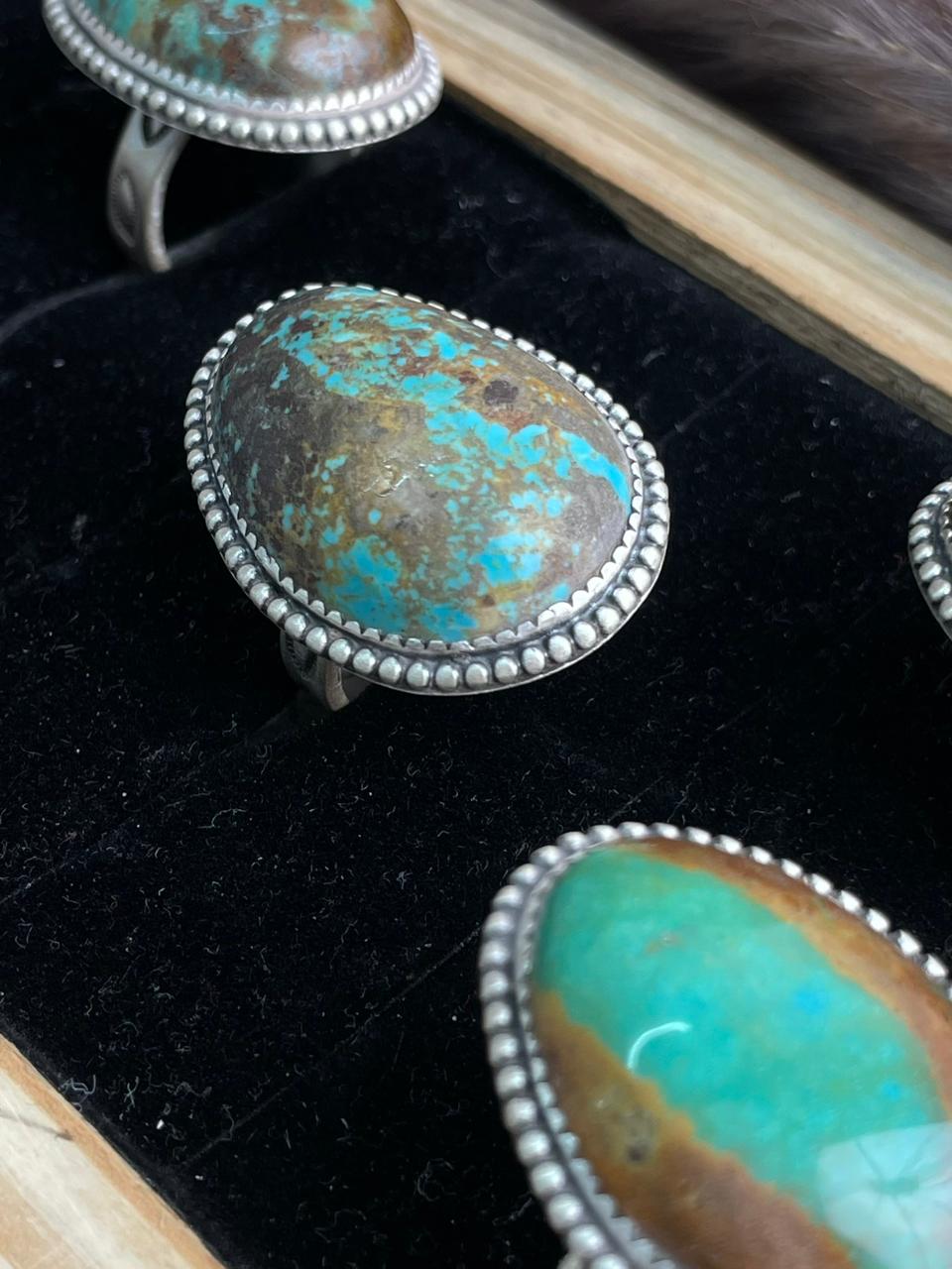 Handmade Sterling Silver Royston Turquoise Collection: Adjustable Ring "Signed Nizhoni"