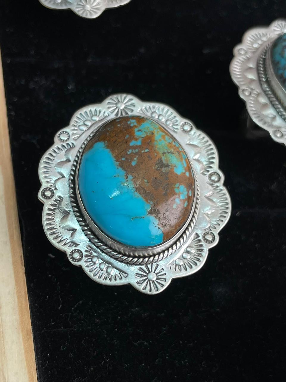 Handmade Sterling Silver Kingman Turquoise Collection: Adjustable Ring "Signed Nizhoni" (7)