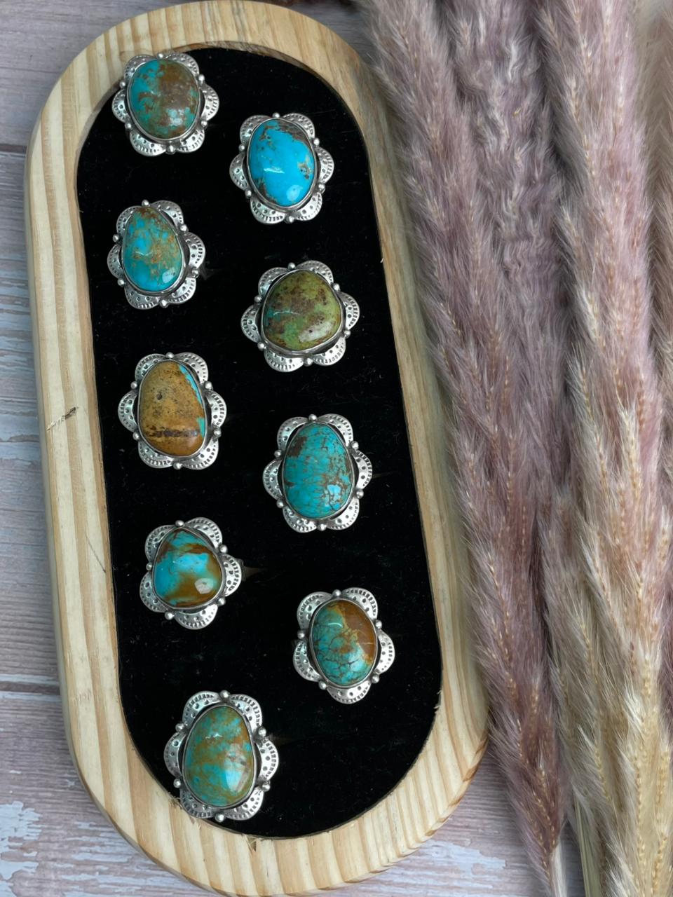 Handmade Sterling Silver Royston Turquoise Collection: Adjustable Ring "Signed Nizhoni"