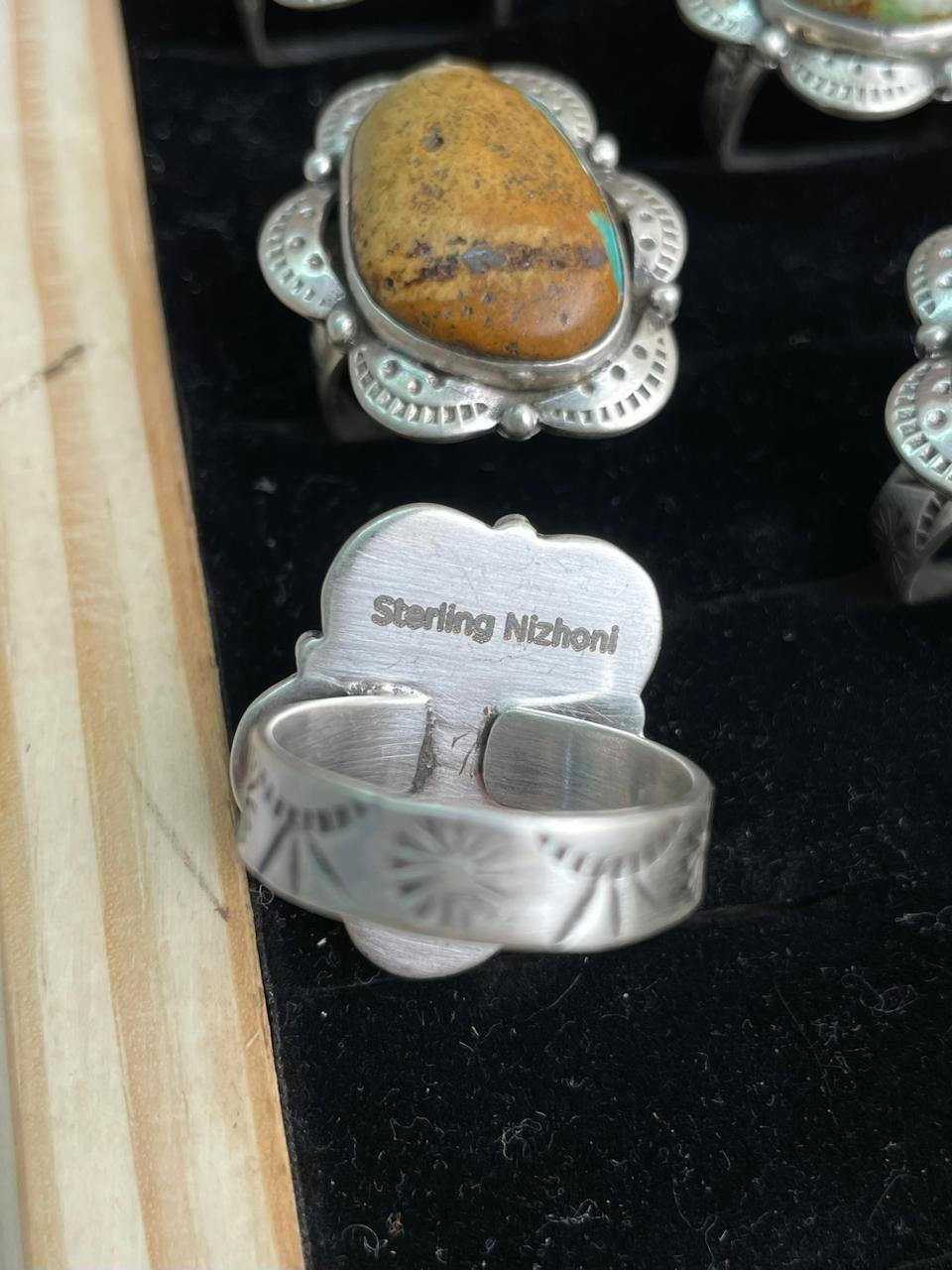 Handmade Sterling Silver Royston Turquoise Collection: Adjustable Ring "Signed Nizhoni"