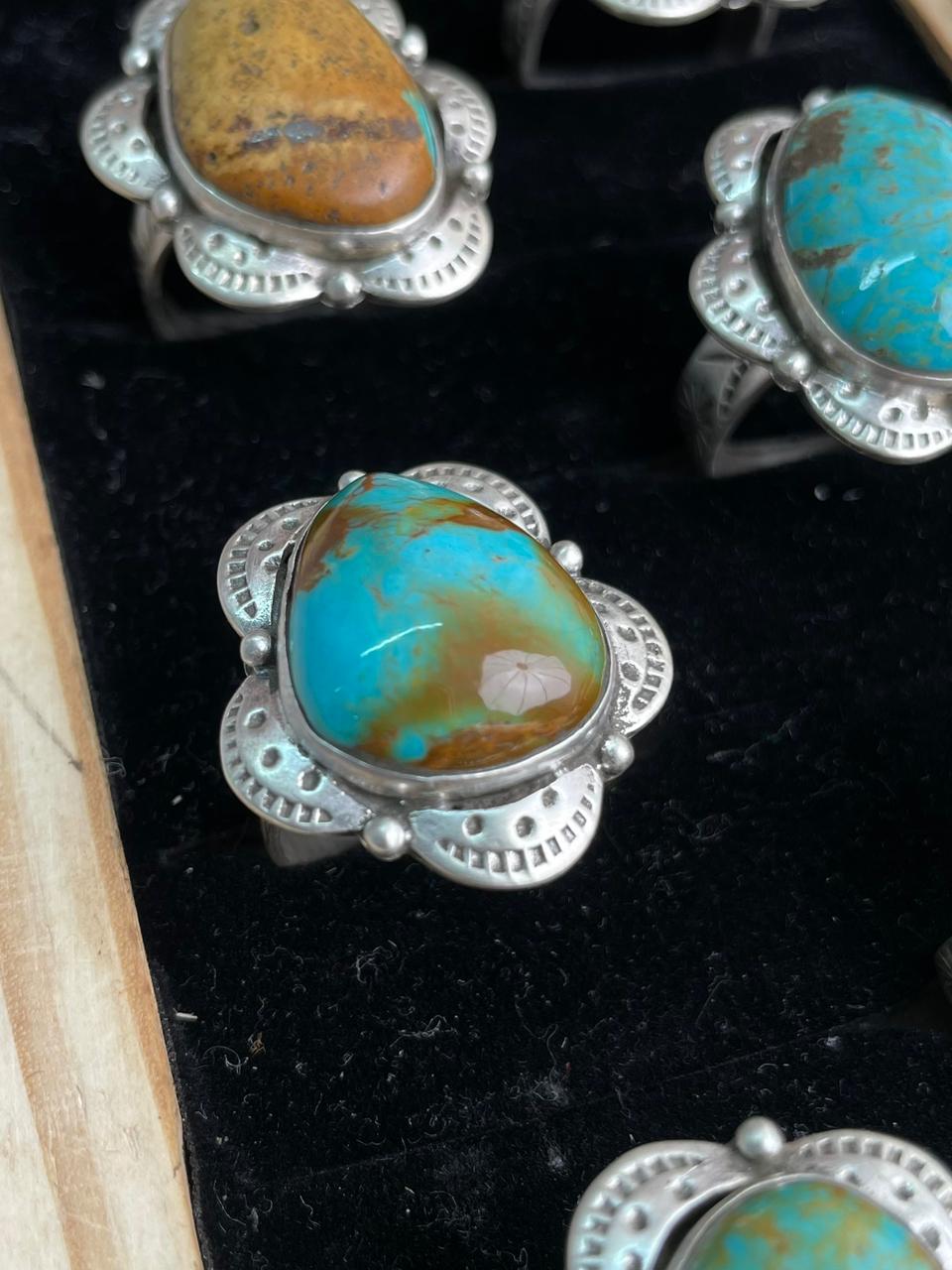 Handmade Sterling Silver Royston Turquoise Collection: Adjustable Ring "Signed Nizhoni"