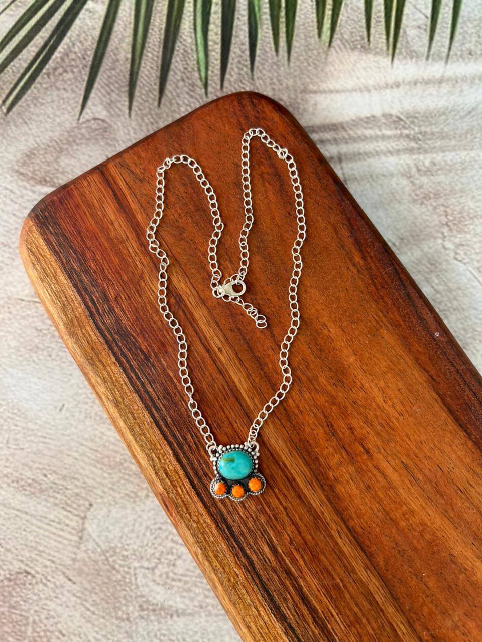 Handmade Sterling Silver Kingman Turquoise with Bumblebee Necklace "Signed Nizhoni"