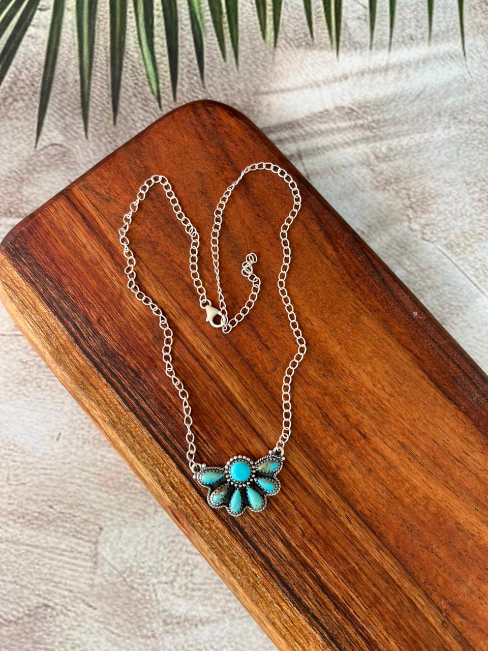 Handmade Sterling Silver Kingman Turquoise Necklace "Signed Nizhoni"
