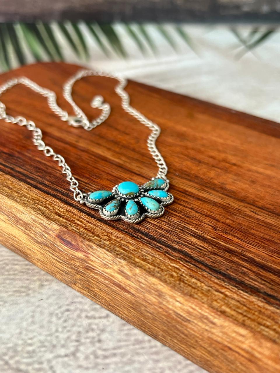 Handmade Sterling Silver Kingman Turquoise Necklace "Signed Nizhoni"