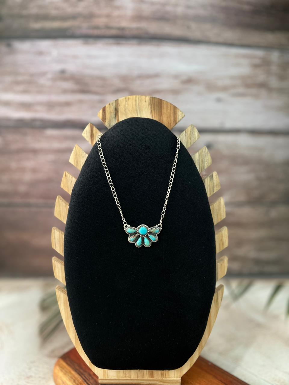 Handmade Sterling Silver Kingman Turquoise Necklace "Signed Nizhoni"