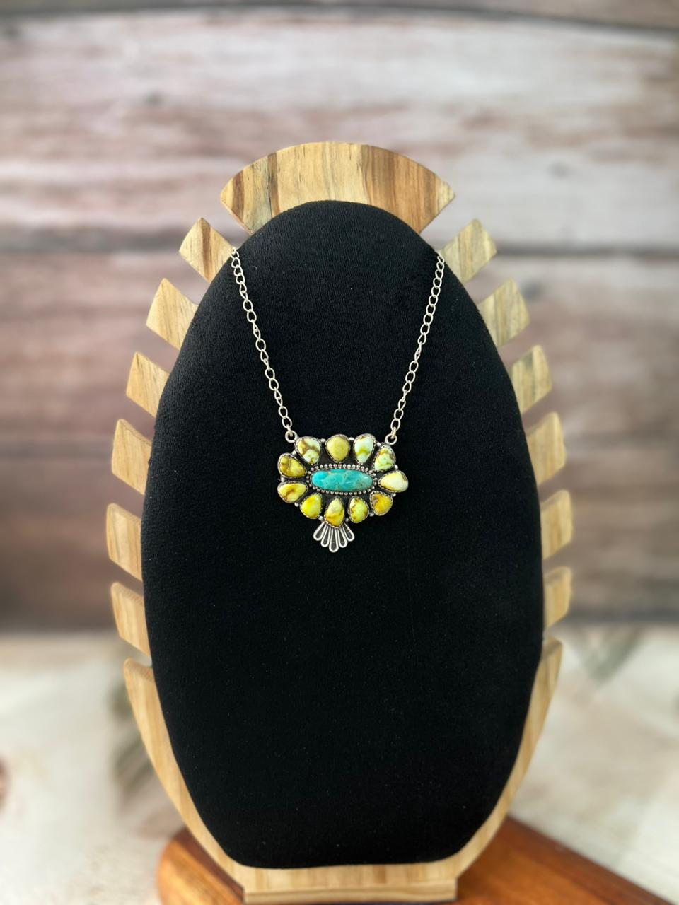 Handmade Sterling Silver Palomino with Kingman Turquoise Necklace "Signed Nizhoni"