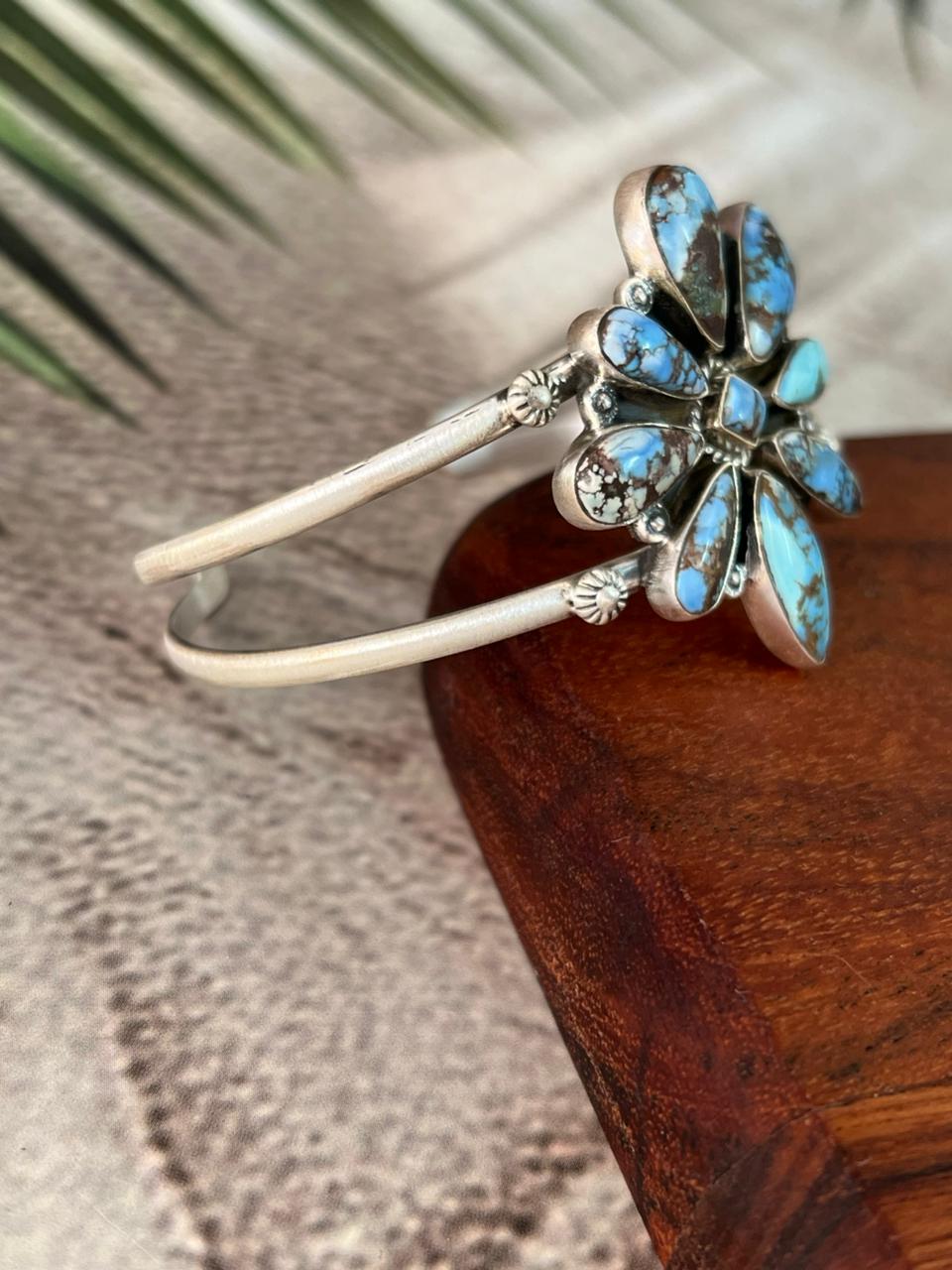 Handmade Sterling Silver Golden Hills Turquoise Cuff Bracelet "Signed Nizhoni"