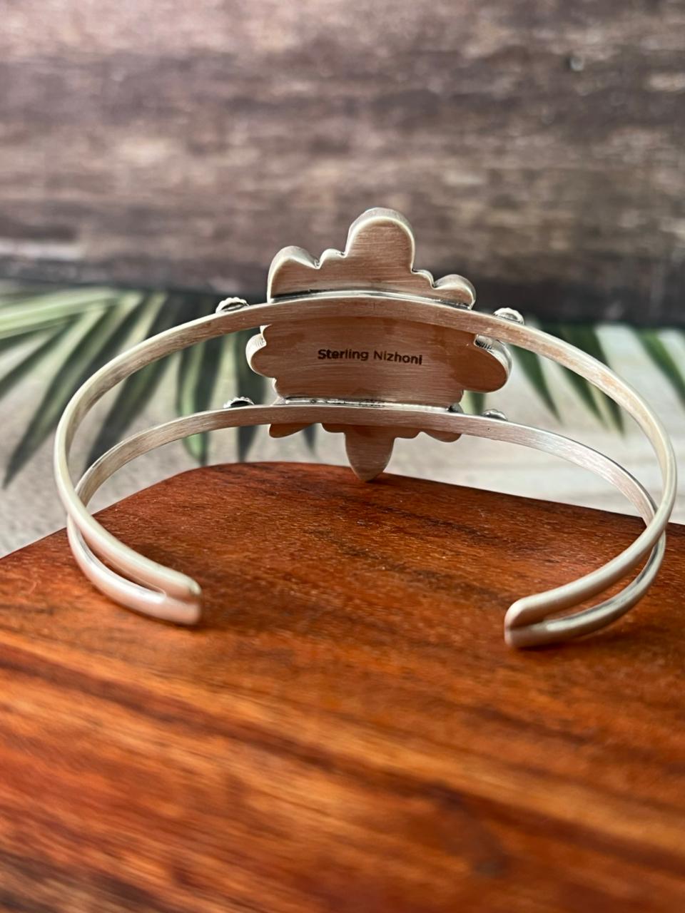 Handmade Sterling Silver Golden Hills Turquoise Cuff Bracelet "Signed Nizhoni"
