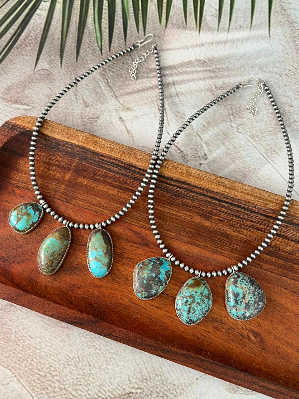 Handmade Sterling Silver Royston Turquoise Collection: Beaded Necklace "Signed Nizhoni"