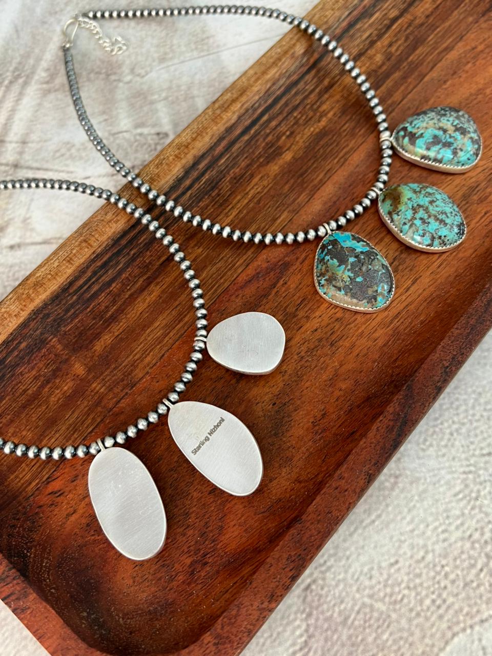 Handmade Sterling Silver Royston Turquoise Collection: Beaded Necklace "Signed Nizhoni"