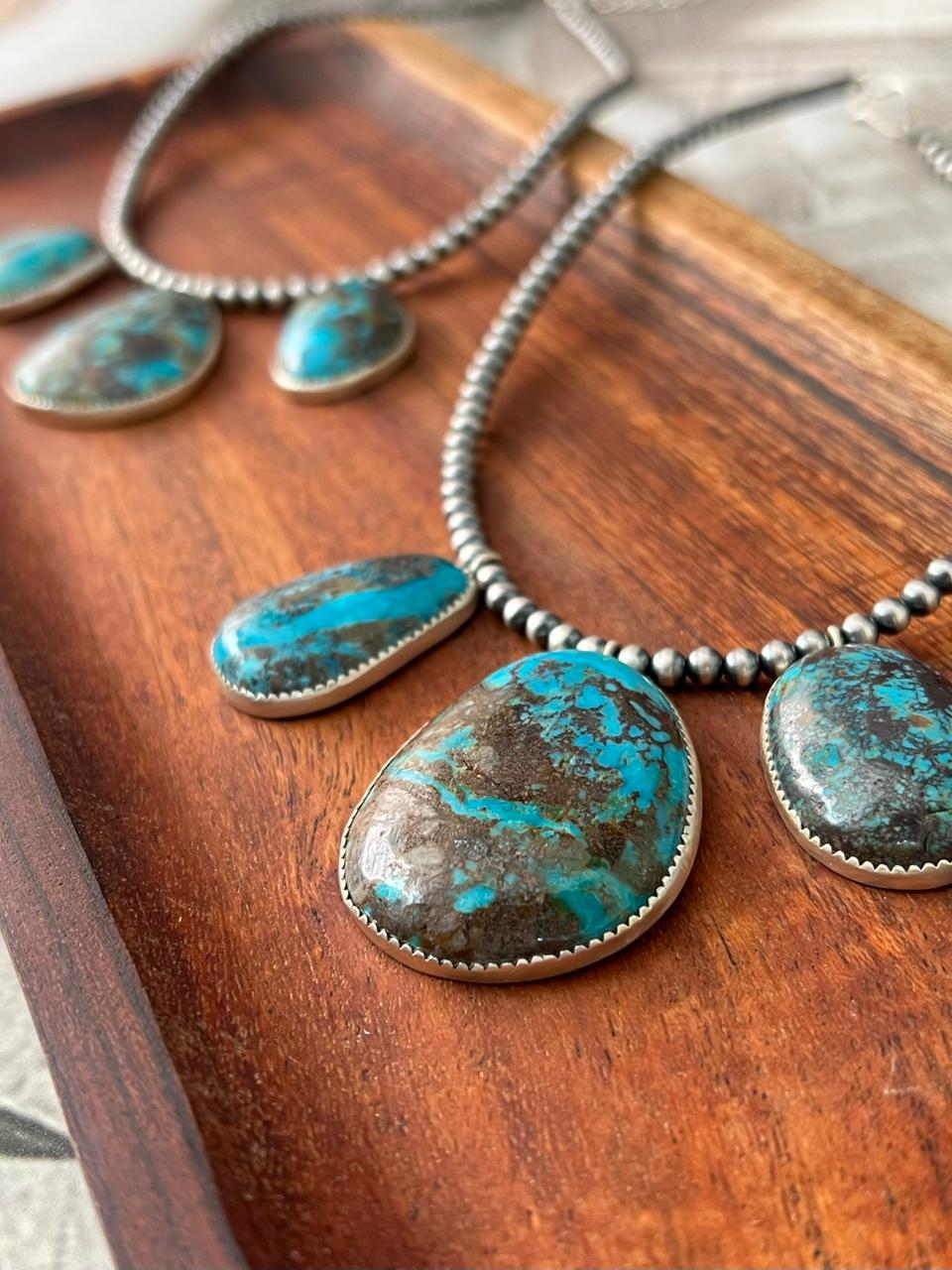 Handmade Sterling Silver Kingman Turquoise Collection: Beaded Necklace "Signed Nizhoni" (3)