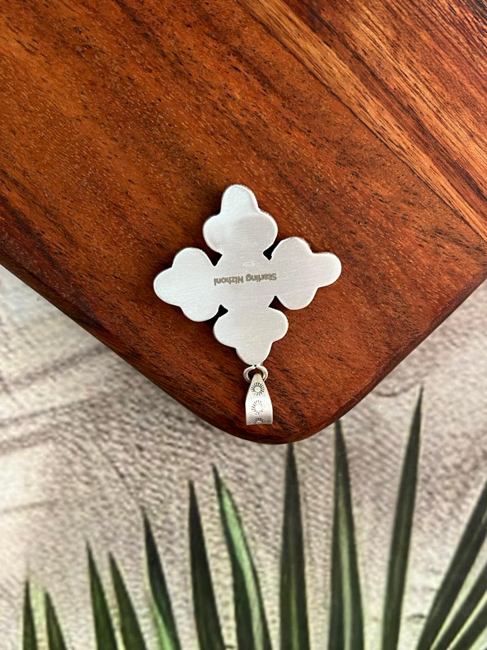 Handmade Sterling Silver White Buffalo with Golden Hills Turquoise Pendant "Signed Nizhoni"