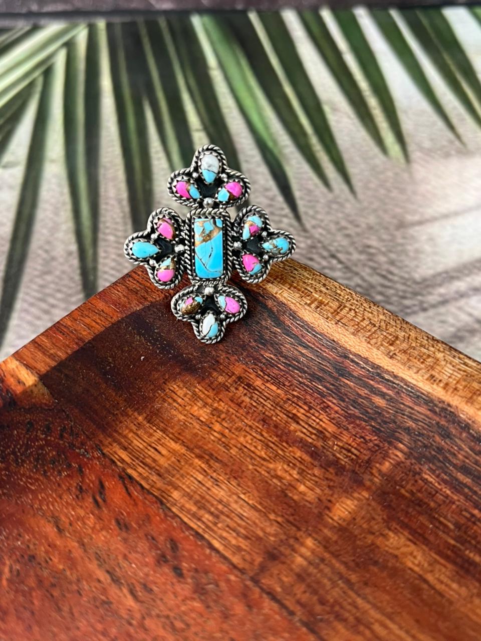 Handmade Sterling Silver Cotton Candy Adjustable Ring "Signed Nizhoni"