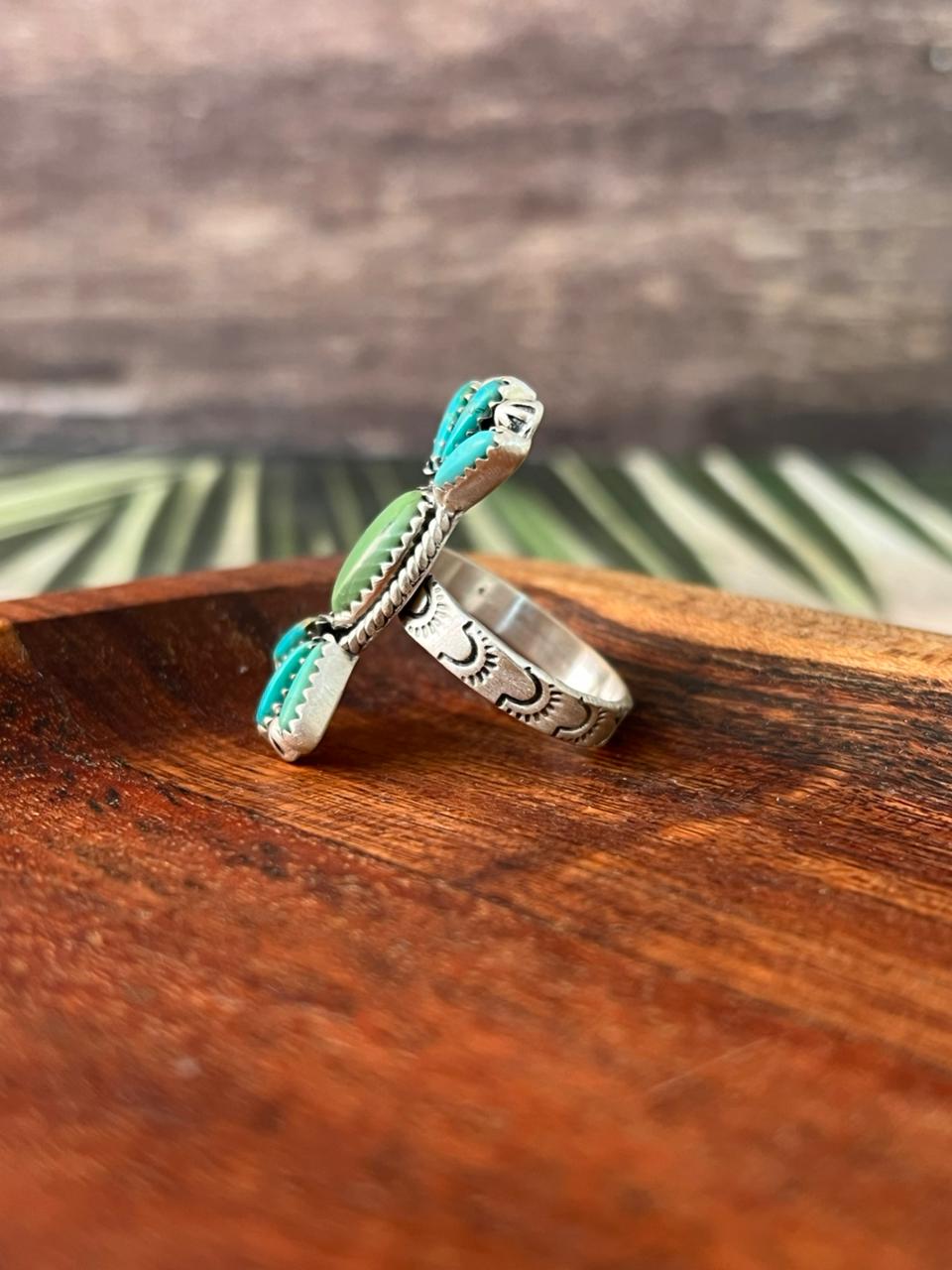Handmade Sterling Silver Kingman Turquoise Adjustable Ring "Signed Nizhoni"