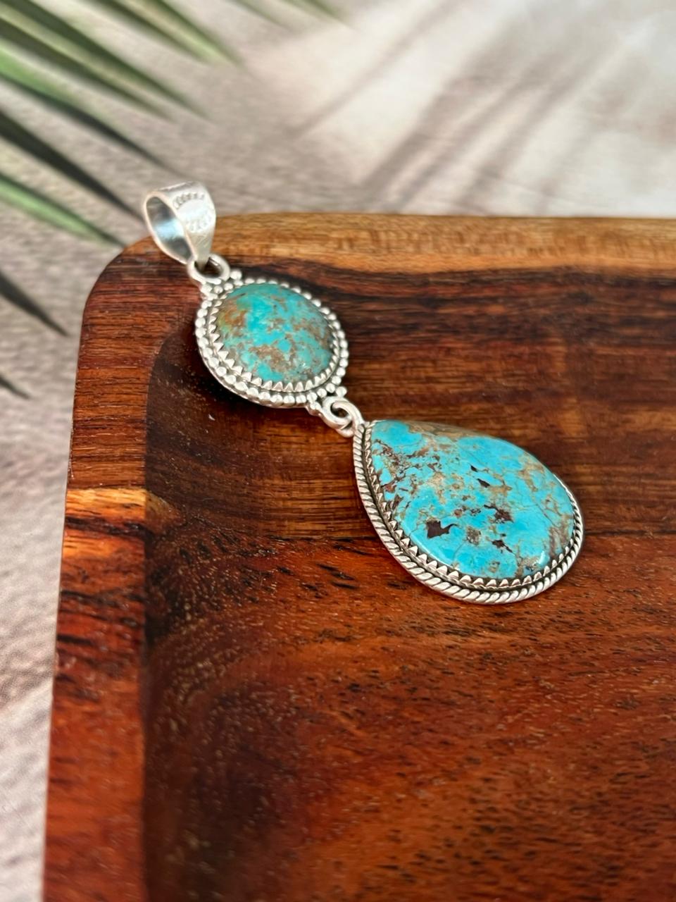 Handmade Sterling Silver Manassa Turquoise Pendant "Signed Nizhoni"
