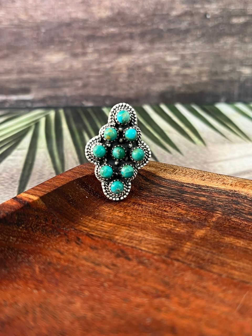 Handmade Sterling Silver Kingman Turquoise Adjustable Ring "Signed Nizhoni"