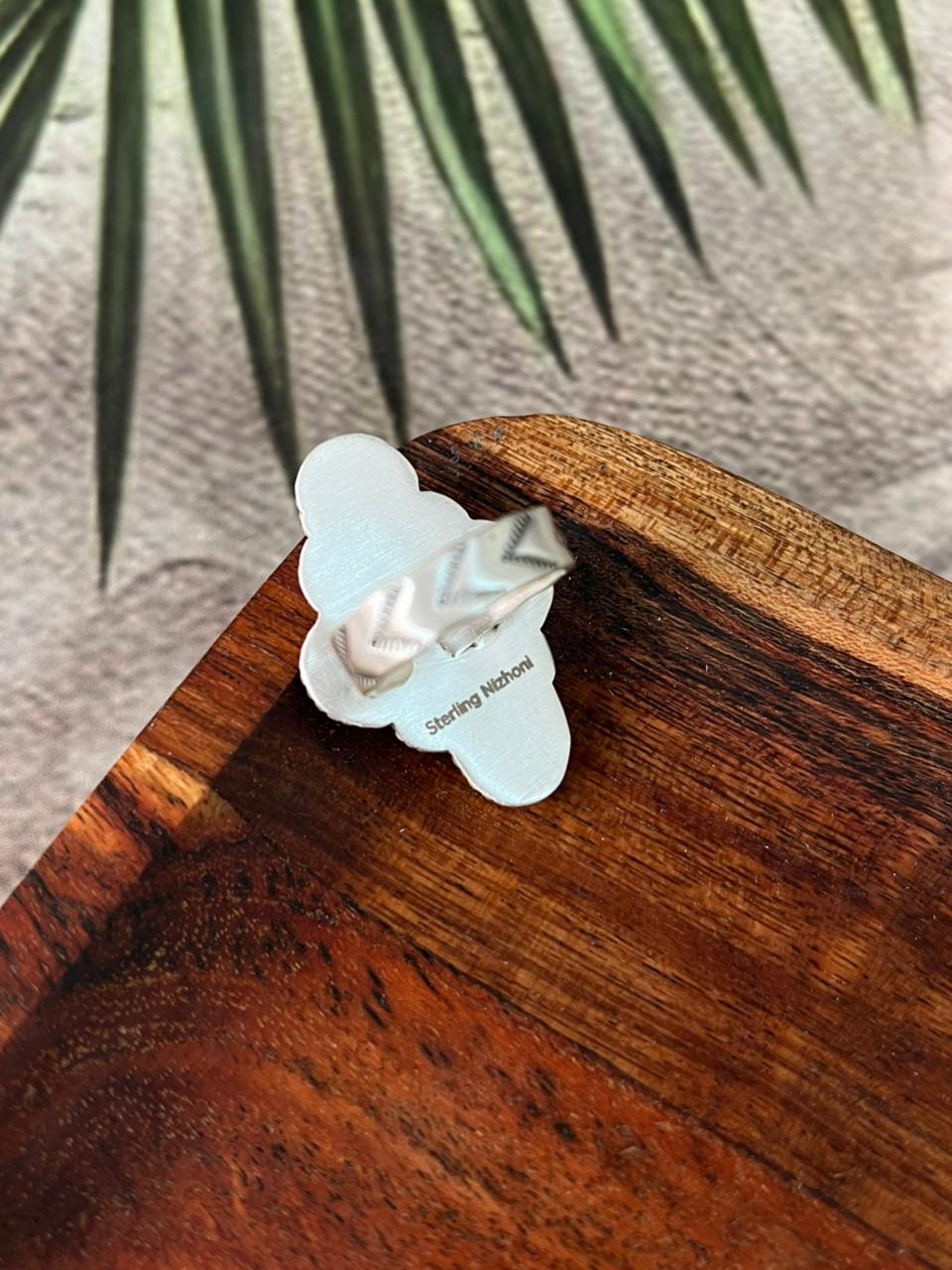 Handmade Sterling Silver Kingman Turquoise Adjustable Ring "Signed Nizhoni"