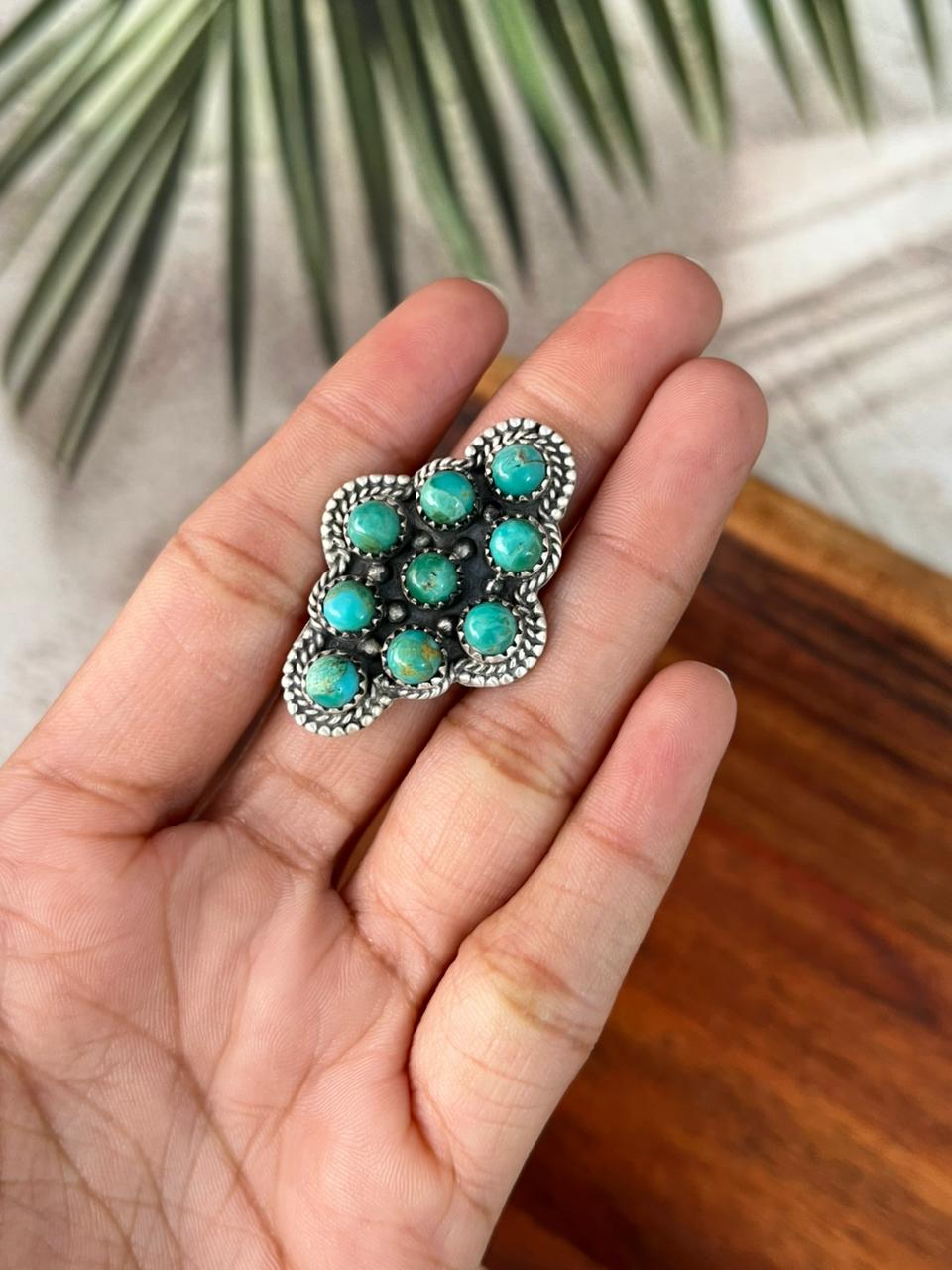 Handmade Sterling Silver Kingman Turquoise Adjustable Ring "Signed Nizhoni"