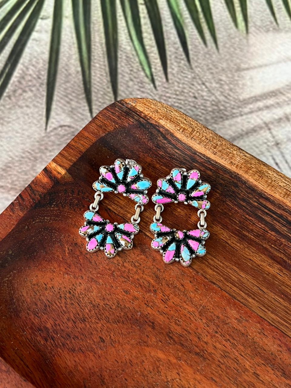 Handmade Sterling Silver Cotton Candy Post Dangle Earrings "Signed Nizhoni"