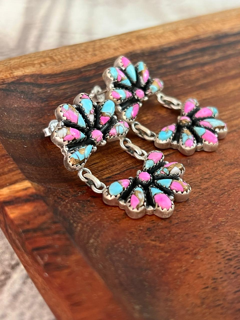 Handmade Sterling Silver Cotton Candy Post Dangle Earrings "Signed Nizhoni"