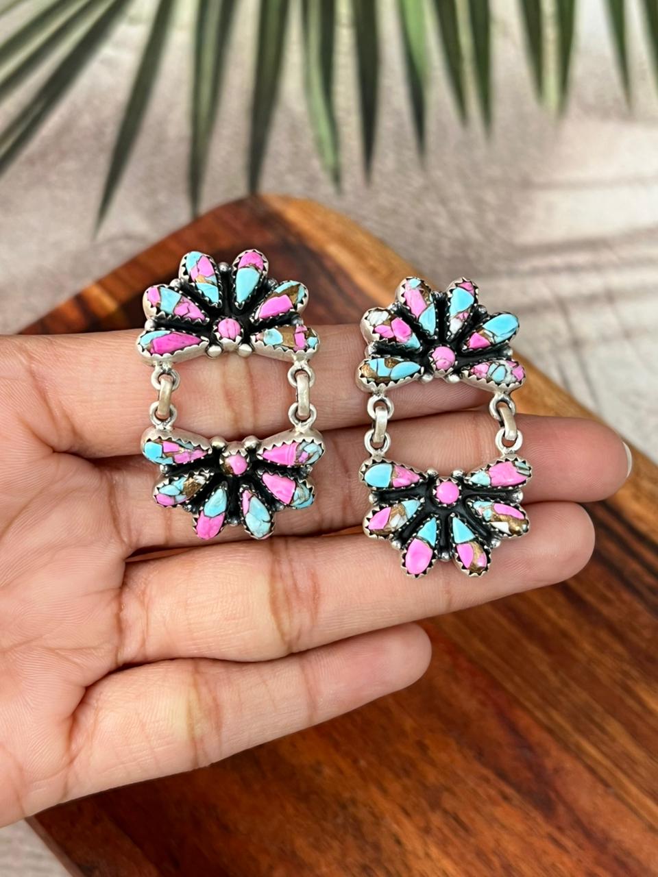 Handmade Sterling Silver Cotton Candy Post Dangle Earrings "Signed Nizhoni"