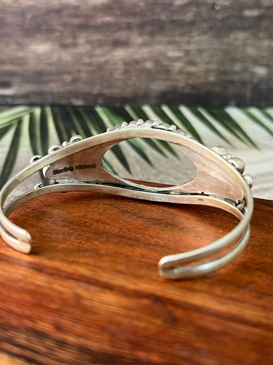 Handmade Sterling Silver Kingman Turquoise Cuff Bracelet "Signed Nizhoni"
