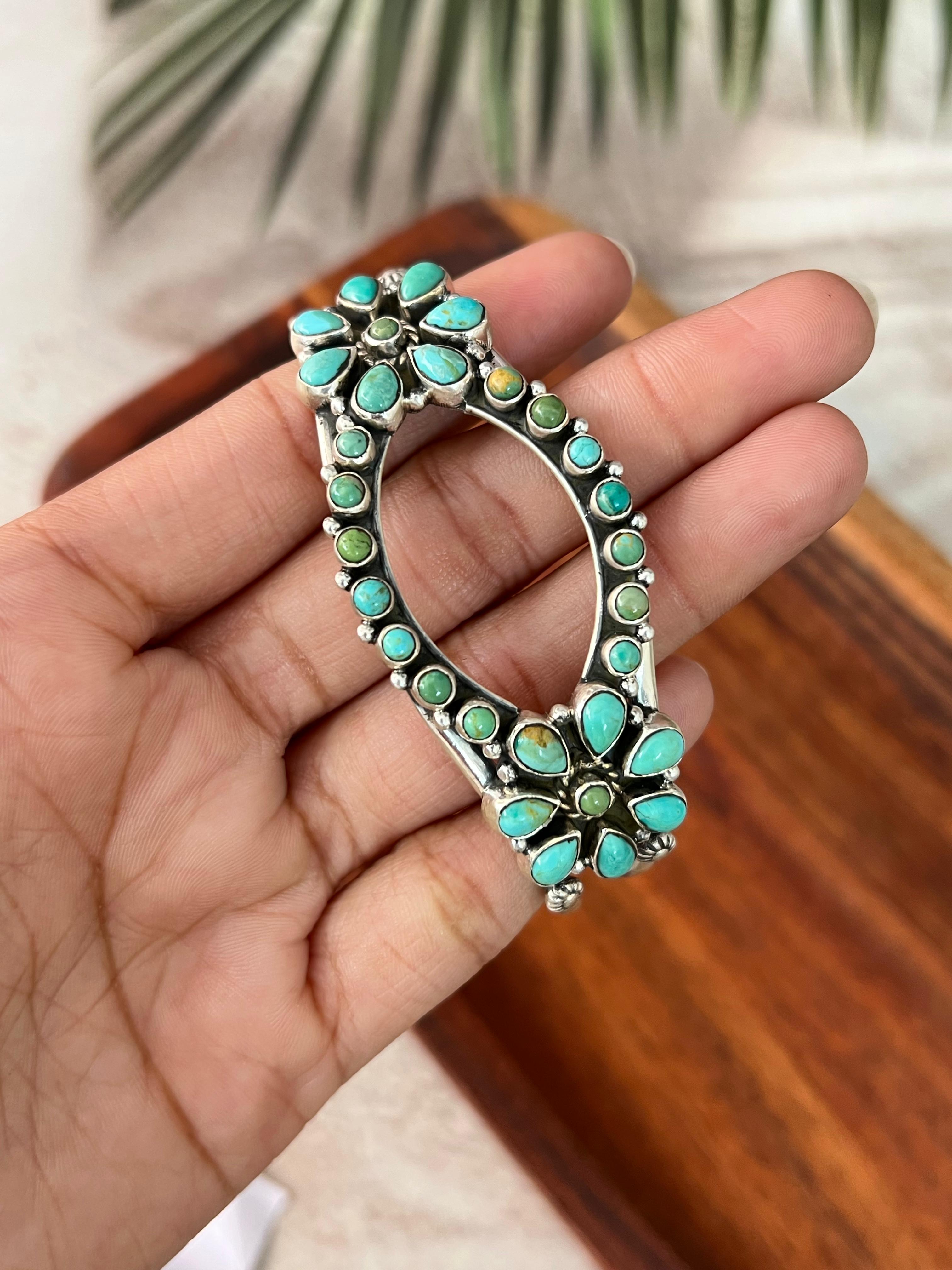 Handmade Sterling Silver Kingman Turquoise Cuff Bracelet "Signed Nizhoni"