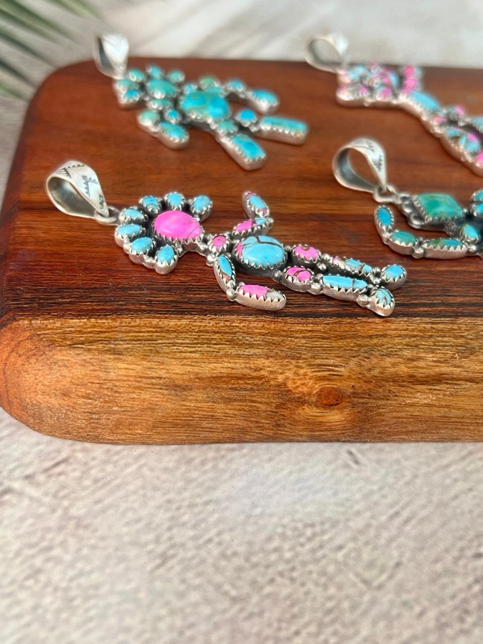 Handmade Sterling Silver Kingman Turquoise and Cotton Candy Pendant "Signed Nizhoni"
