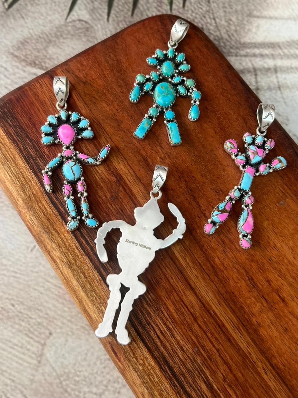 Handmade Sterling Silver Kingman Turquoise and Cotton Candy Pendant "Signed Nizhoni"