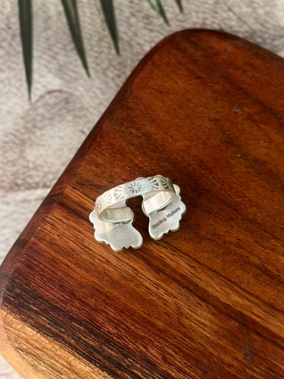 Handmade Sterling Silver White Buffalo with Orange Mojave Adjustable Ring "Signed Nizhoni"
