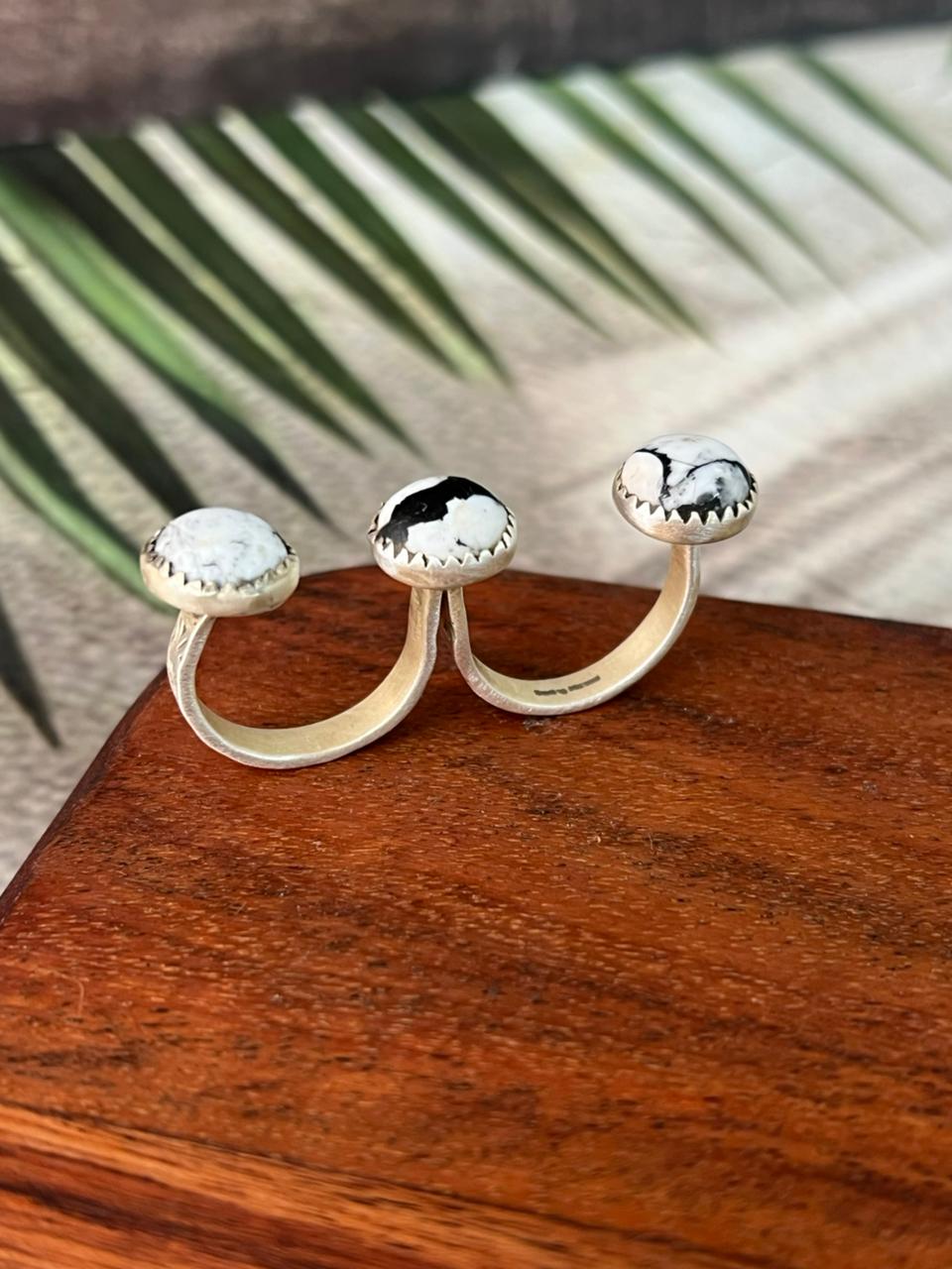Handmade Sterling Silver White Buffalo Adjustable Ring "Signed Nizhoni"