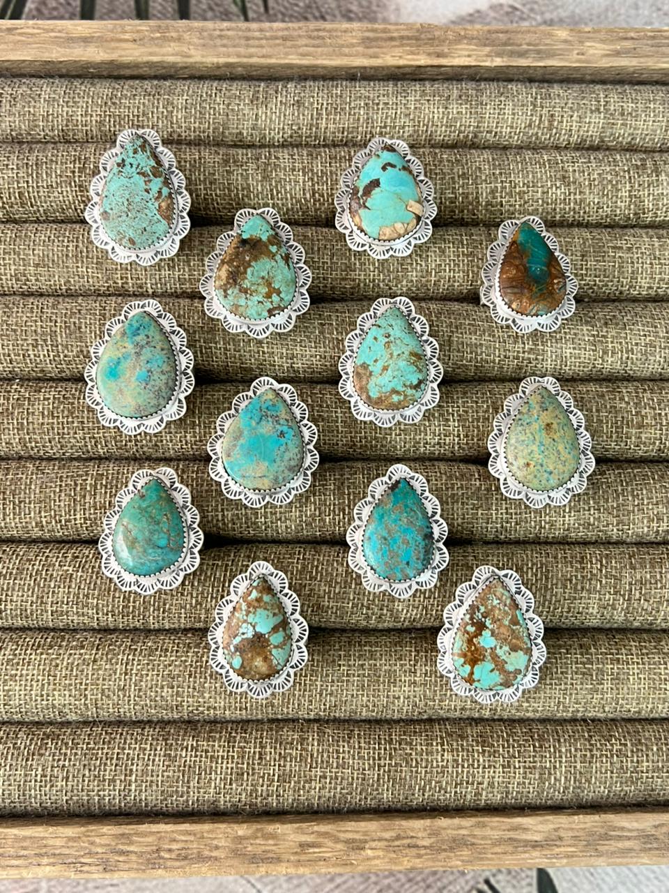Handmade Sterling Silver Manassa Turquoise Adjustable Ring "Signed Nizhoni"