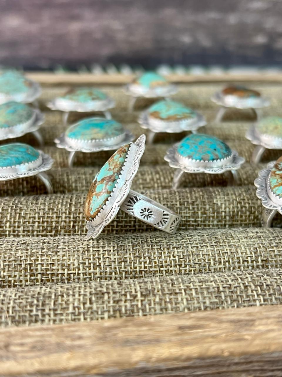 Handmade Sterling Silver Manassa Turquoise Adjustable Ring "Signed Nizhoni"