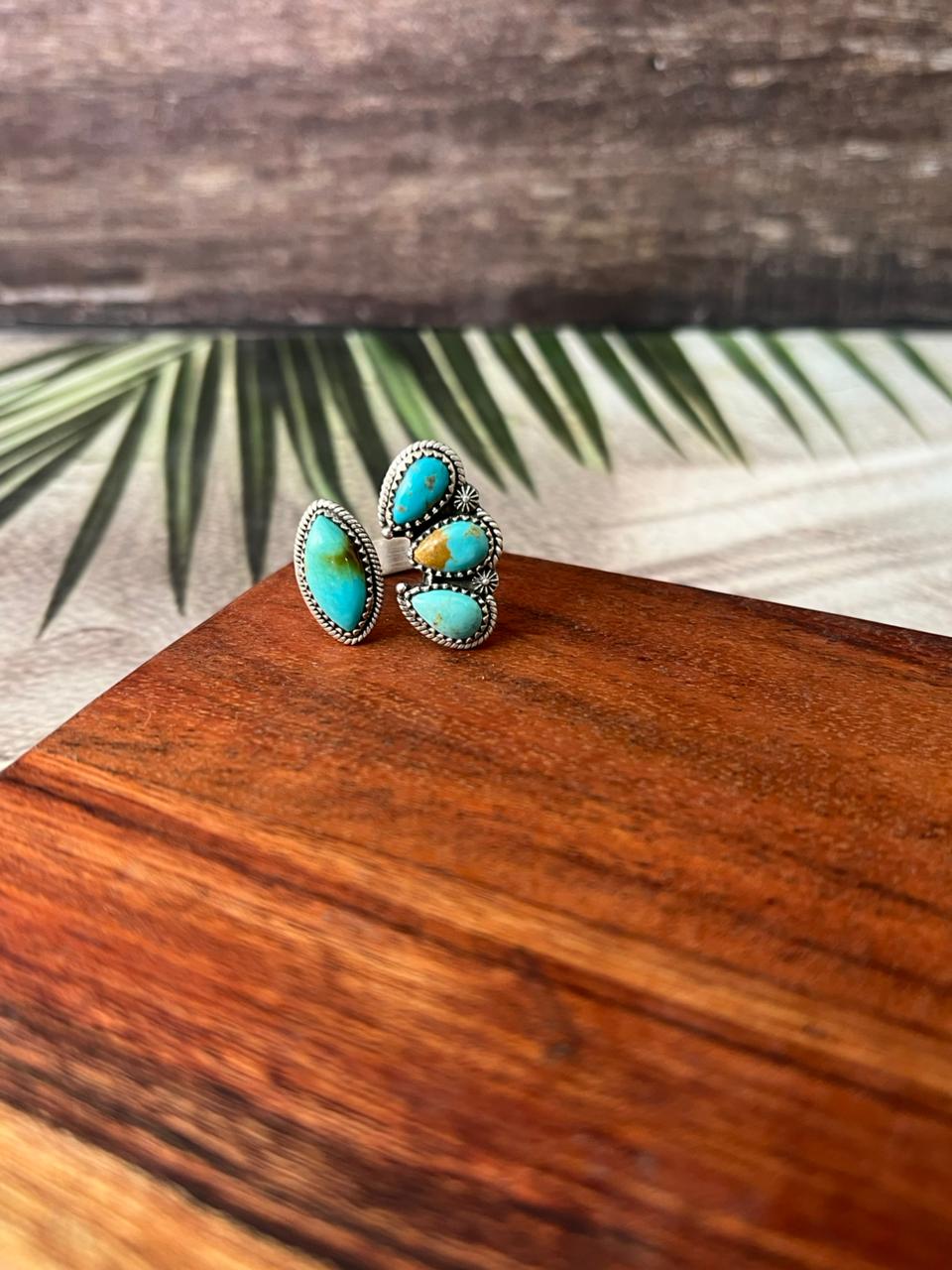 Handmade Sterling Silver Santa Maria Turquoise Adjustable Ring "Signed Nizhoni"