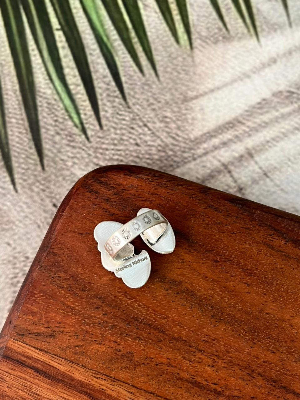 Handmade Sterling Silver Santa Maria Turquoise Adjustable Ring "Signed Nizhoni"