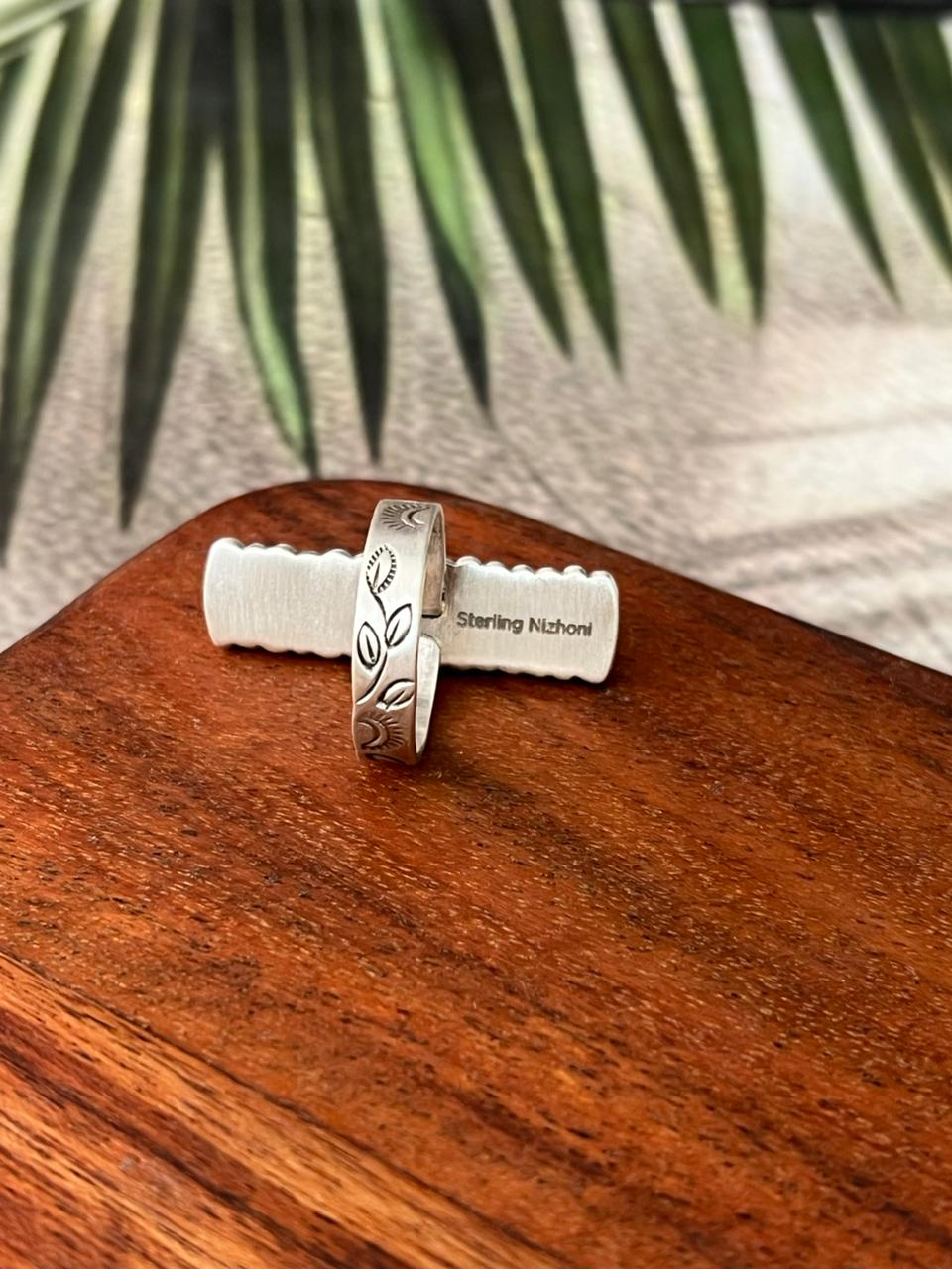 Handmade Sterling Silver Kingman Turquoise Adjustable Bar Ring "Signed Nizhoni"