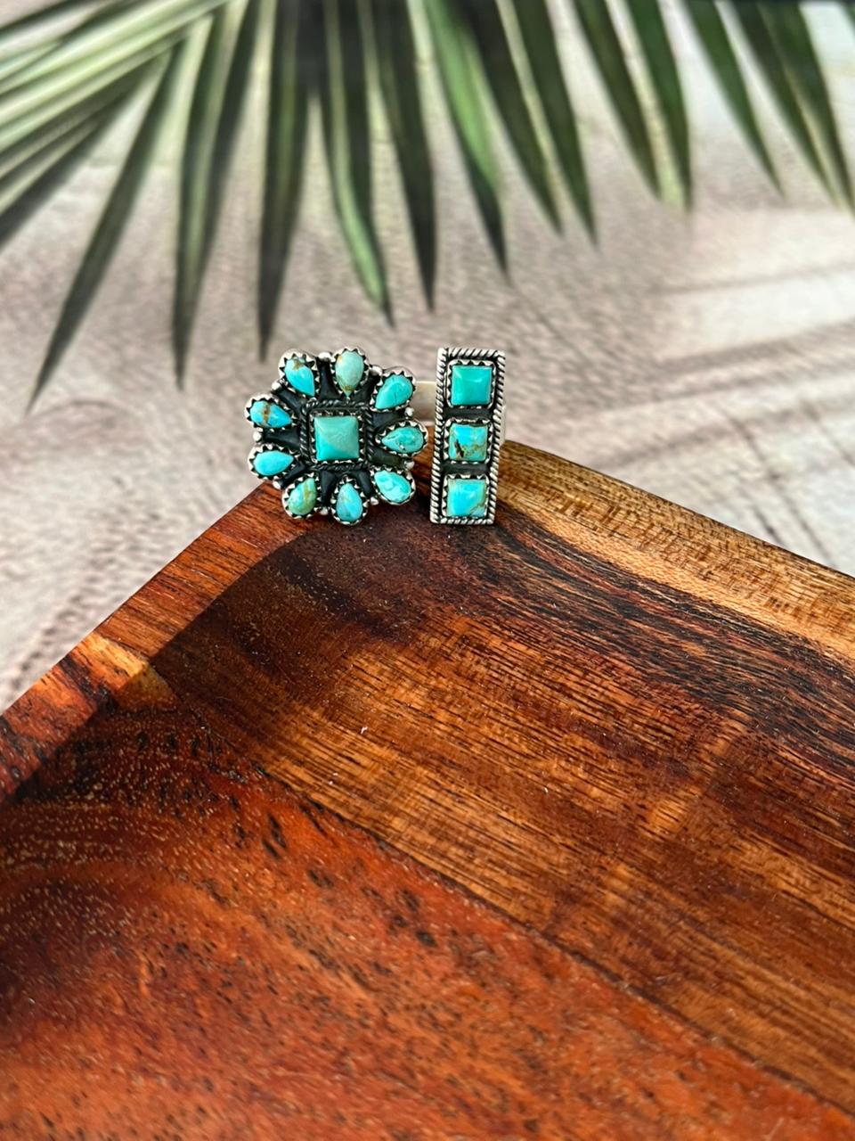 Handmade Sterling Silver Kingman Turquoise Adjustable Ring "Signed Nizhoni"