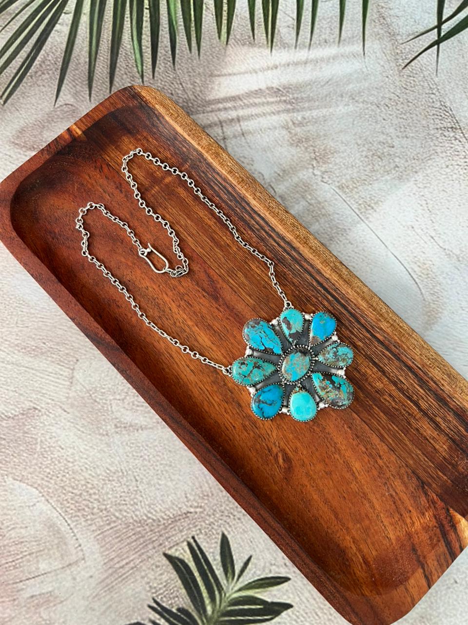 Handmade Sterling Silver Manassa Turquoise Necklace "Signed Nizhoni"