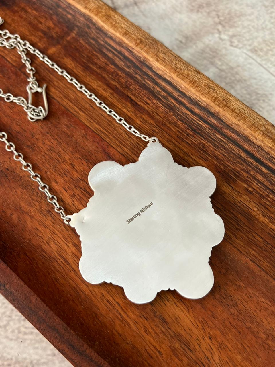 Handmade Sterling Silver Manassa Turquoise Necklace "Signed Nizhoni"