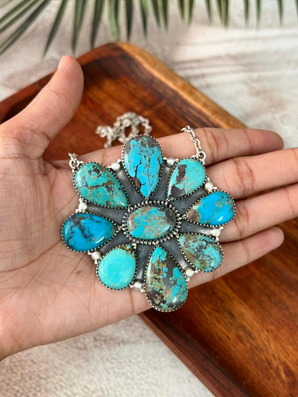 Handmade Sterling Silver Manassa Turquoise Necklace "Signed Nizhoni"