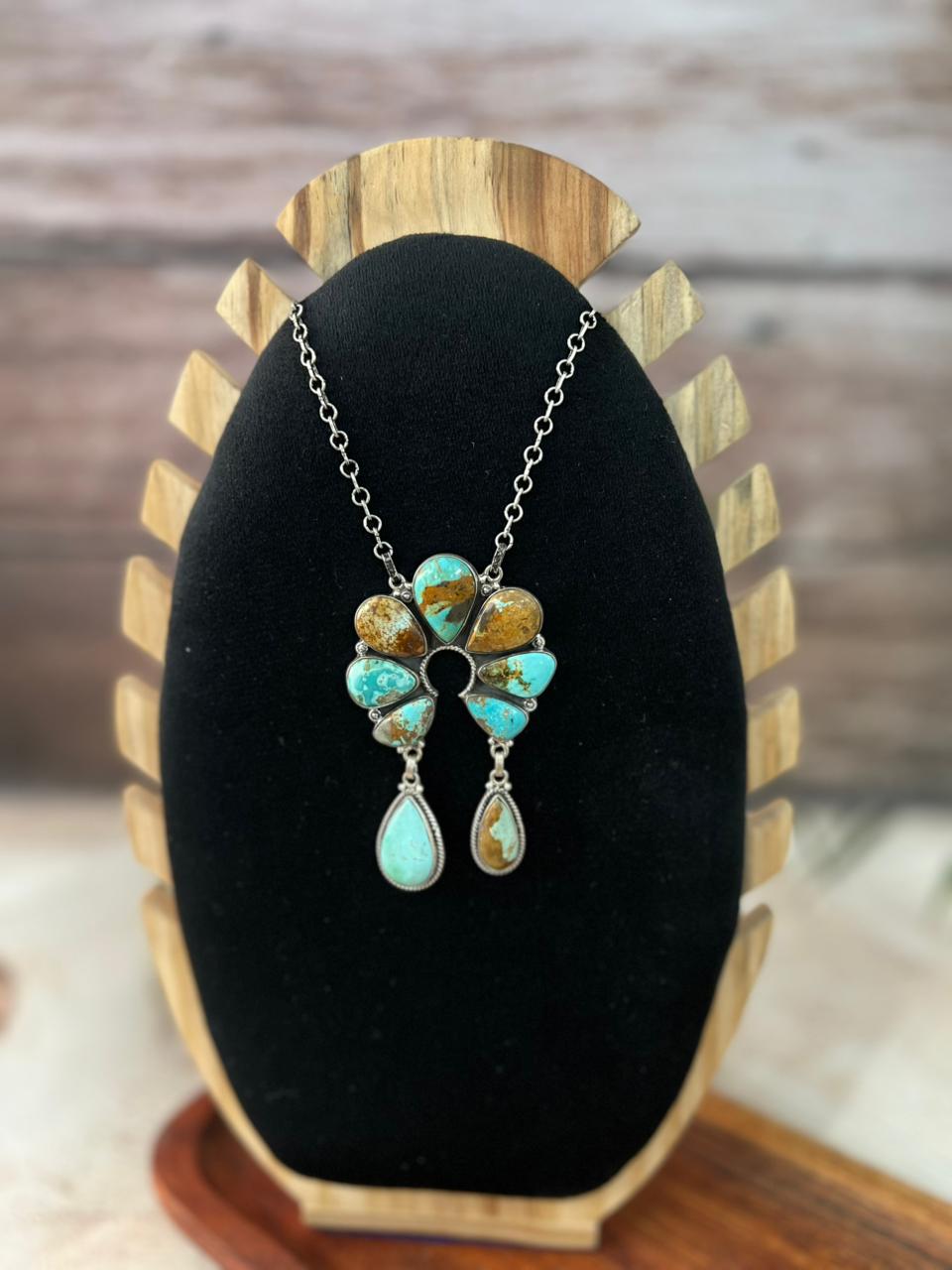 Handmade Sterling Silver Royston Turquoise Naja Necklace "Signed Nizhoni"